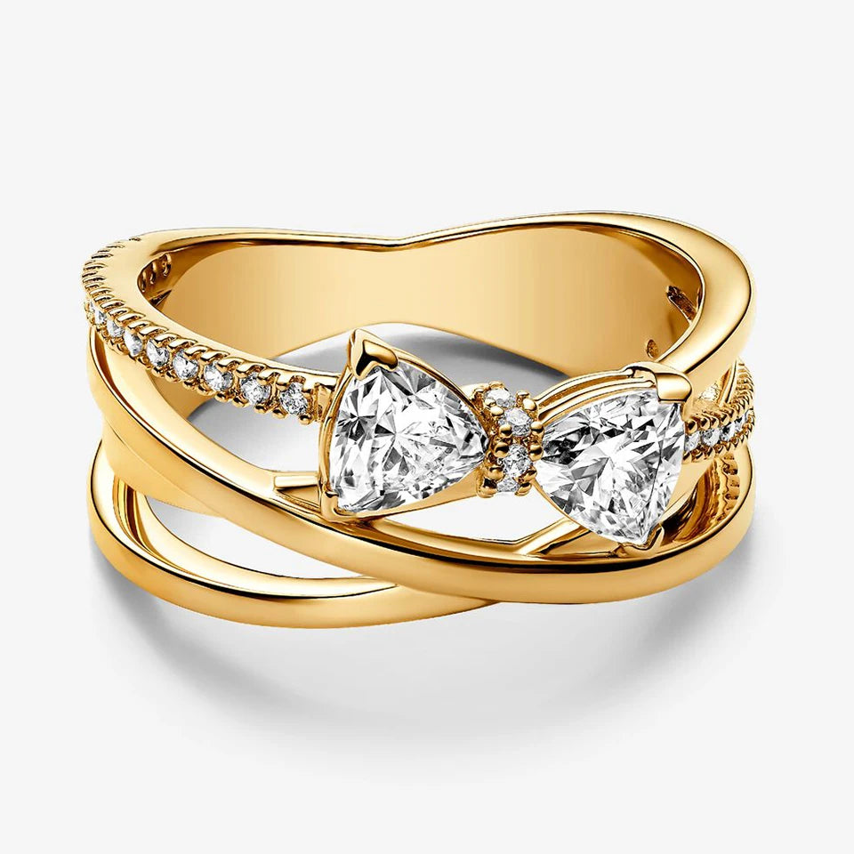 2026 New 925 Silver Love Double Layer Rose Wrong Circle Princess Noble Bow Crown Ring Exquisite DIY Charm Jewelry Gift