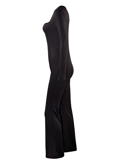 2024 Spring and Autumn Women's Long Sleeve Belly Tightening Waist Hip Lifting Square Neck Wide Leg High Elastic Jumpsuit