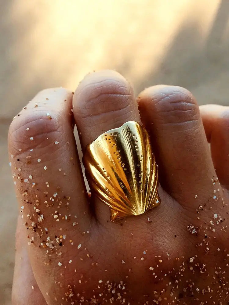 18K Gold Plated Stainless Steel Sea Ocean Element Shell Conch Pattern Earring/Ring/Necklace Women Ear Tarnish Free Jewelry