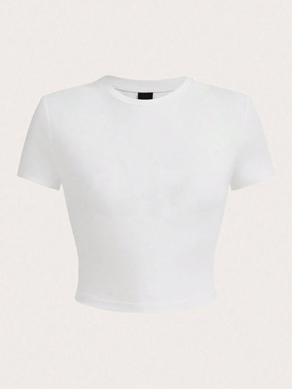 Y2K Woman Solid Cotton Crop Tops Short Sleeve High Elastic T-Shirt Soft O-Neck Sporty Tees Summer Street Fashion Female Clothes