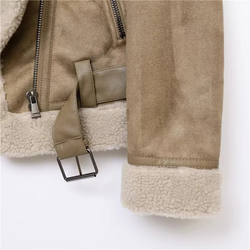 Motorcycle  Faux Shearling Sheepskin Leather Jackets