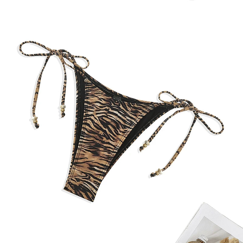 Trendy Tiger Print Bikini Set Swimwear Women Bandage Triangle G-string Split Bikini Summer 2025 New Sexy Spice Girl 2 Piece Sets