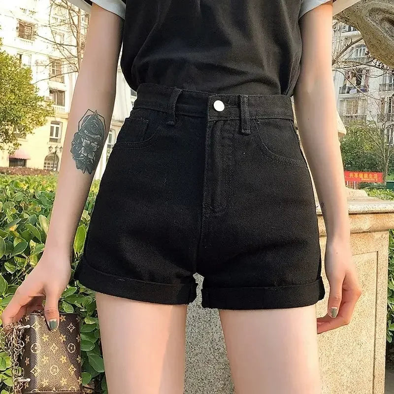 Black Gray Denim Shorts