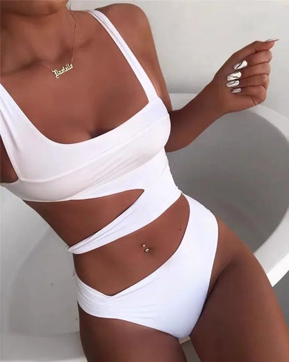 Sexy One-Piece Bikini Swimwear Hollow out Waist Design Pure Color Beachwear Summer Hot Sale Of The Season Trendy Intimate Clothi