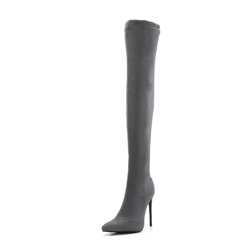 ORCHA LISA Winter Shoes Women Stilettos Thin Heels Over The Knee Boots Pointed Toe Stretched Zipper Thigh high Booties US15