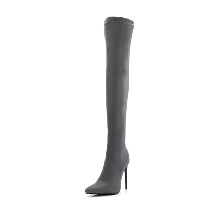 ORCHA LISA Winter Shoes Women Stilettos Thin Heels Over The Knee Boots Pointed Toe Stretched Zipper Thigh high Booties US15