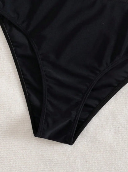 Vintage Black Two Piece Bikini Set 2026 Women Metal Buckle Strap V Neck Pleate Tank Top High Waist Bikini Bathing Suit Swimwear