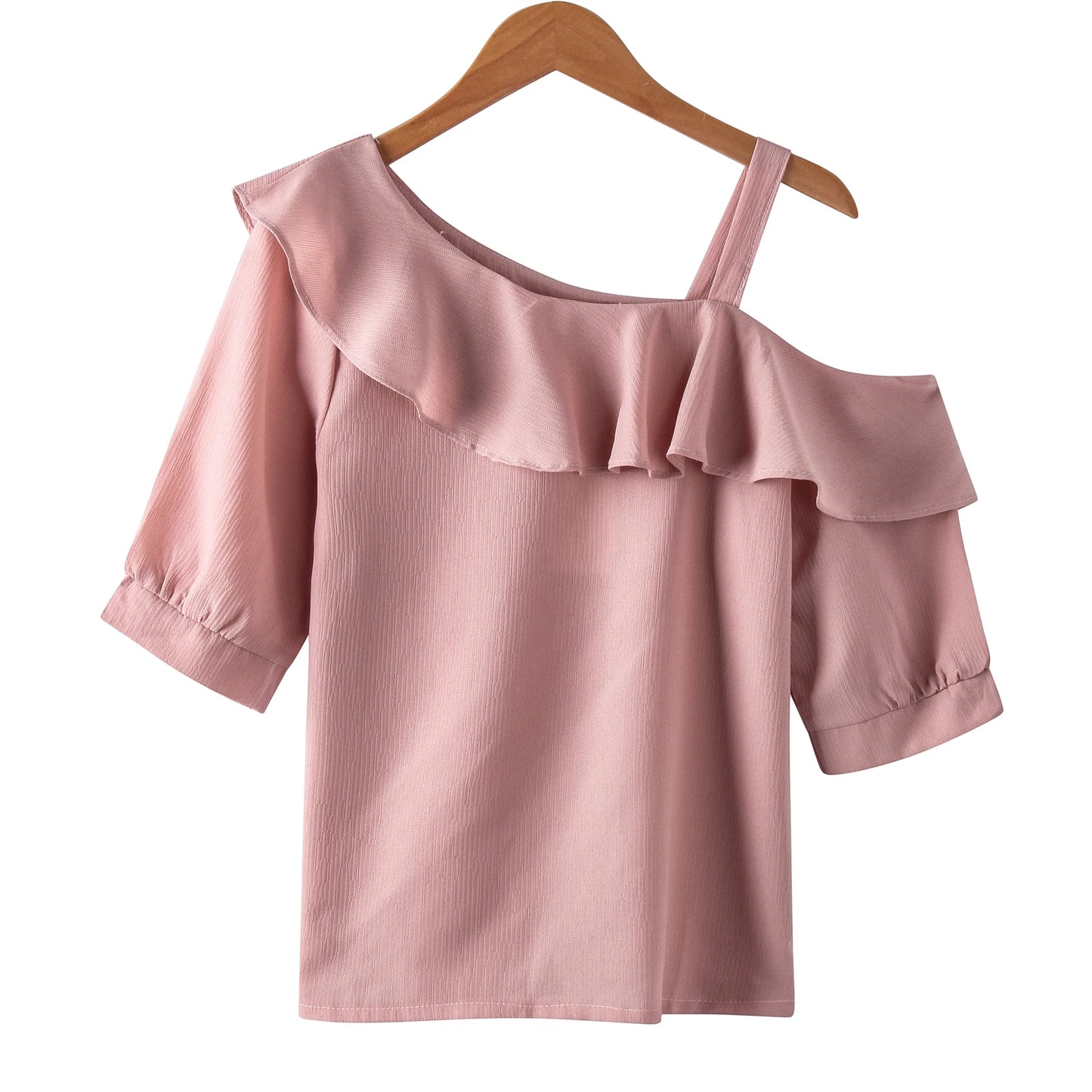 One-Shoulder Ruffles Short-sleeved Chiffon Blouse