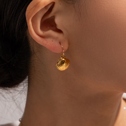 18K Gold Plated Stainless Steel Sea Ocean Element Shell Conch Pattern Earring/Ring/Necklace Women Ear Tarnish Free Jewelry