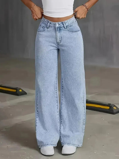 2026 New American Fashion Women's Loose Casual Wide Leg Straight Denim Jeans Baggy Streetwear Pants All Season Trousers