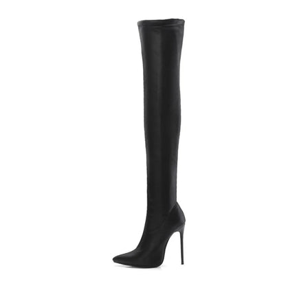 ORCHA LISA Winter Shoes Women Stilettos Thin Heels Over The Knee Boots Pointed Toe Stretched Zipper Thigh high Booties US15