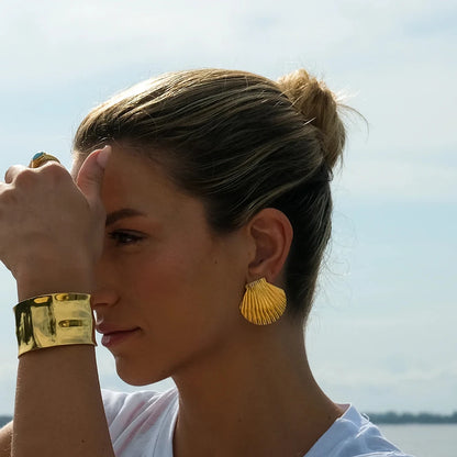 18K Gold Plated Stainless Steel Sea Ocean Element Shell Conch Pattern Earring/Ring/Necklace Women Ear Tarnish Free Jewelry