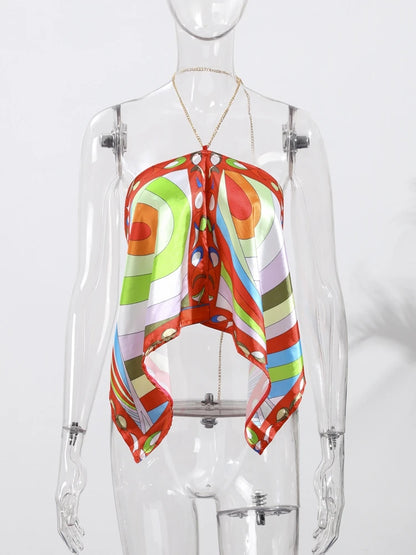 Irregular Printed Strapless Women's Vest Skirts 2 Piece Set Backless Sexy Halter Suspender Hot Girls Style Beach Vacation Suits