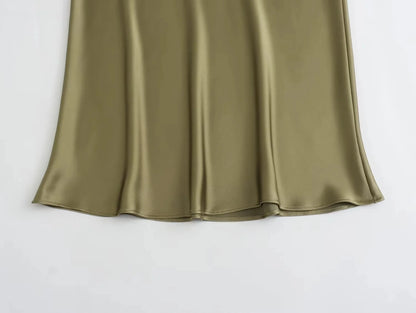 HH 2024 Y2K Casual Women Long Skirt Spring Elastic High Waisted A-Line Casual Female Satin Skirts High Street Lady Skirts