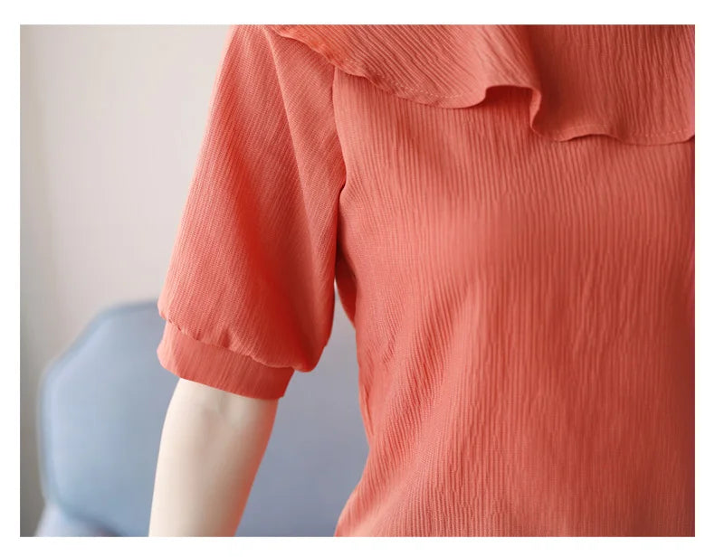 One-Shoulder Ruffles Short-sleeved Chiffon Blouse