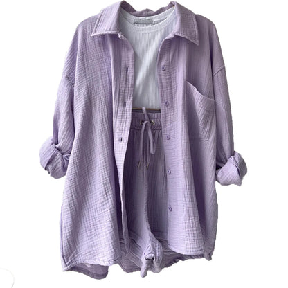 Women's Summer Shorts Set White Long Shirt High Waisted Pants Sets Casual Outfit Streetwear Suits For Women Female Clothing 2025