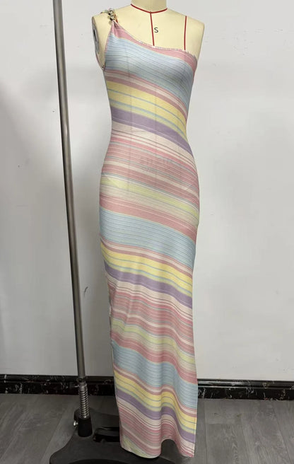 Color Blocked Knitted Long Dress Women Elegant Off Shoulder Corset High Split Vestidos 2026 Lady Daily Beach Vacation Wear New