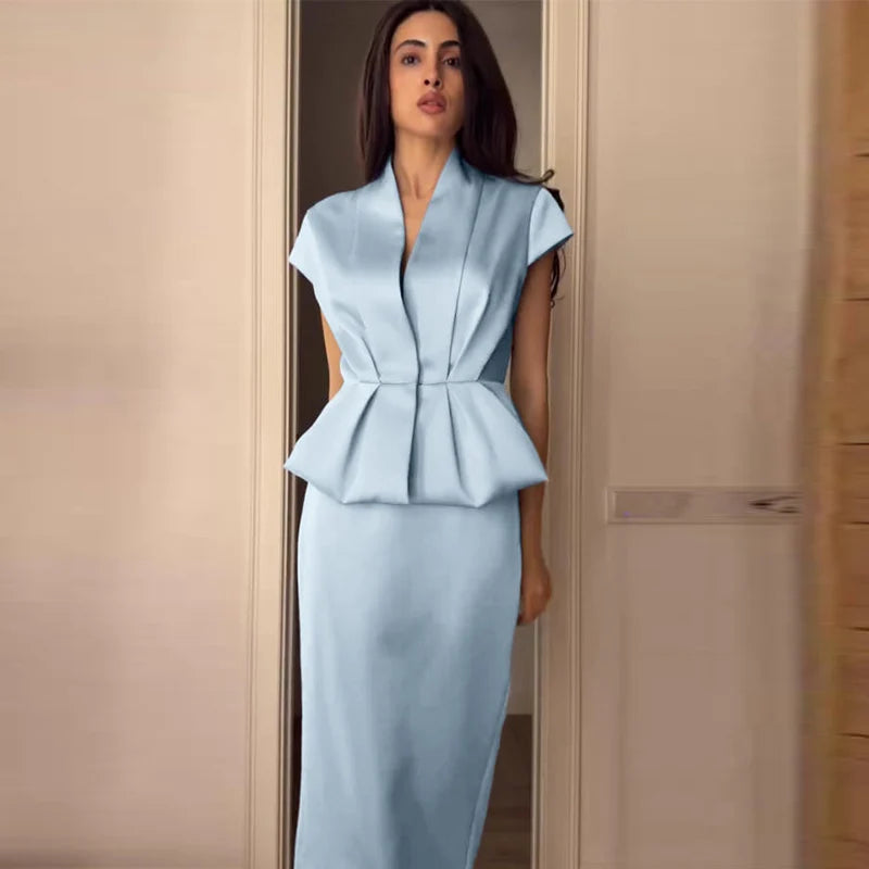 Urban Solid Blazer Skirt Women Set Elegant Pleated Sleeveless V-neck Top Split Hip Package Skirts 2026 Summer Lady Outfit New