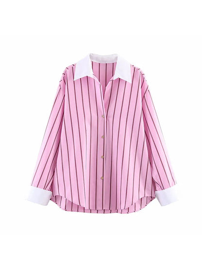 Women Blouses Tops Spring New Fashion Color Blocking Elegant Women's Shirts Tops Chic Street Single-breasted Tops
