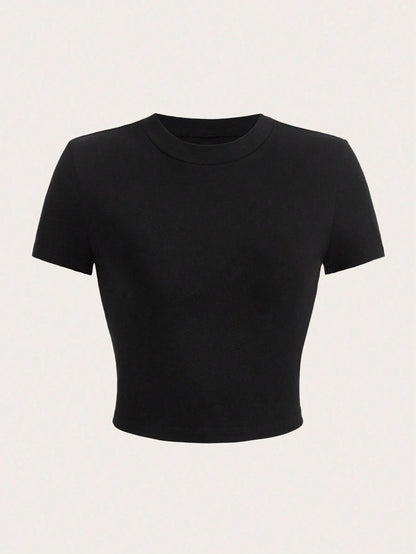 Y2K Woman Solid Cotton Crop Tops Short Sleeve High Elastic T-Shirt Soft O-Neck Sporty Tees Summer Street Fashion Female Clothes