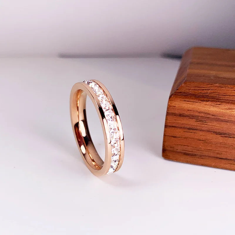 Square Zircon Stainless Steel Couple Ring For Women and Men Romantic Engagement Wedding Party Jewelry Female
