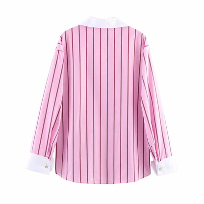 Women Blouses Tops Spring New Fashion Color Blocking Elegant Women's Shirts Tops Chic Street Single-breasted Tops
