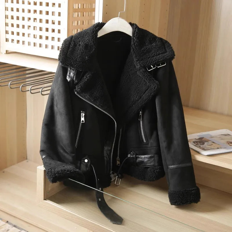 Motorcycle  Faux Shearling Sheepskin Leather Jackets