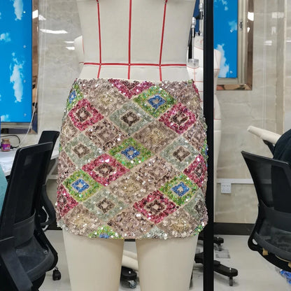 Luxury Sparkle Glitter Slim Fit Pencil Skirt Multicolour Sequin Bodycon Mini Skirt Premium Club Party Rave Coquette Skirt Women