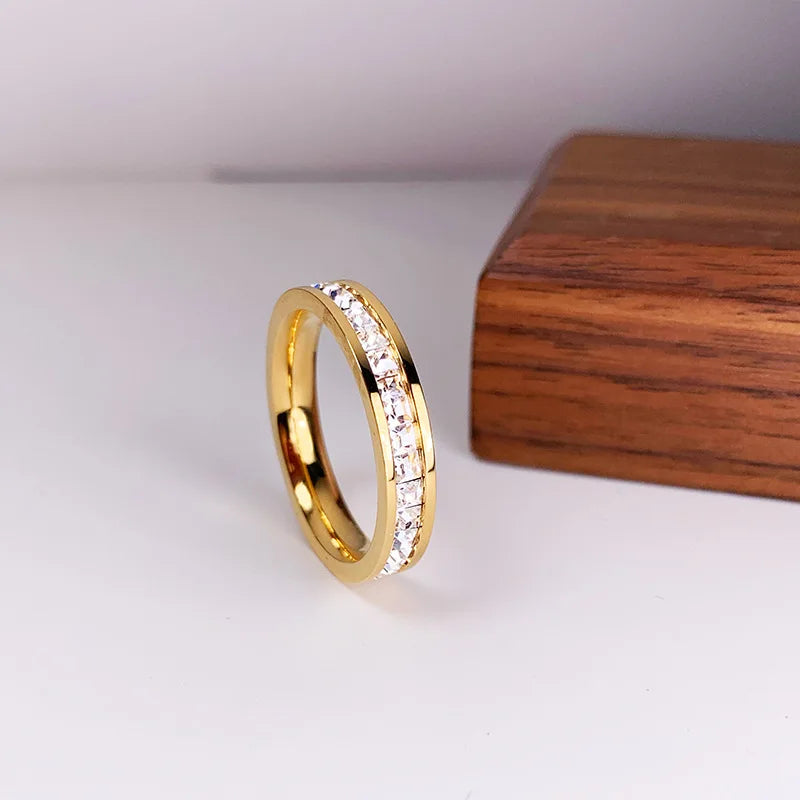 Square Zircon Stainless Steel Couple Ring For Women and Men Romantic Engagement Wedding Party Jewelry Female