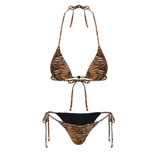 Trendy Tiger Print Bikini Set Swimwear Women Bandage Triangle G-string Split Bikini Summer 2025 New Sexy Spice Girl 2 Piece Sets