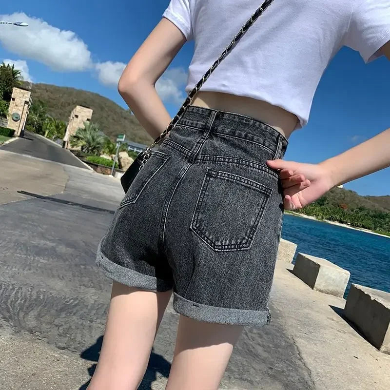 Black Gray Denim Shorts
