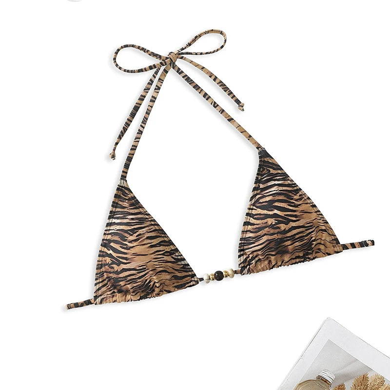 Trendy Tiger Print Bikini Set Swimwear Women Bandage Triangle G-string Split Bikini Summer 2025 New Sexy Spice Girl 2 Piece Sets