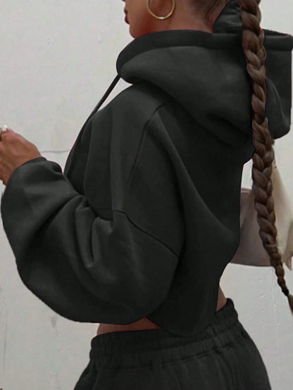 Hooded Zip-up Cropped Sweatshirt and Long Pants