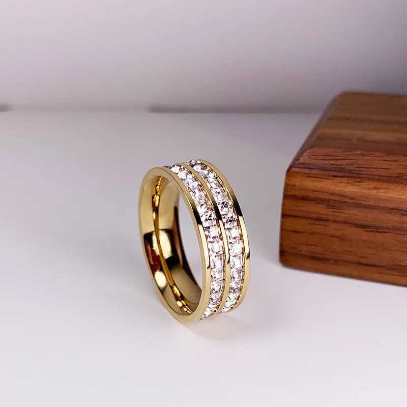 Square Zircon Stainless Steel Couple Ring For Women and Men Romantic Engagement Wedding Party Jewelry Female