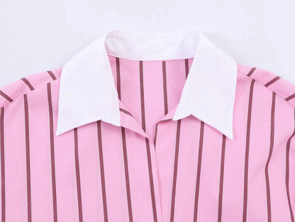 Women Blouses Tops Spring New Fashion Color Blocking Elegant Women's Shirts Tops Chic Street Single-breasted Tops
