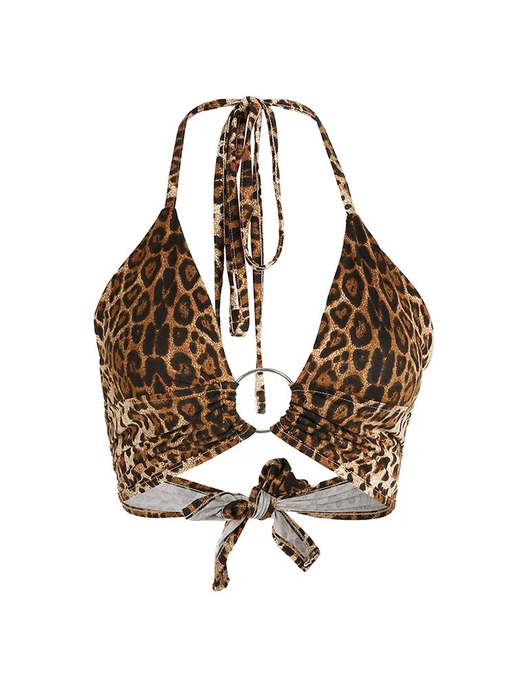 Leopard Printed Sexy Halter Crop Top