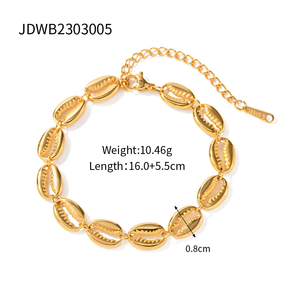 18K Gold Plated Stainless Steel Sea Ocean Element Shell Conch Pattern Earring/Ring/Necklace Women Ear Tarnish Free Jewelry