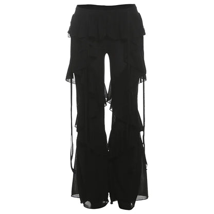 3 Pcs Sexy Knit Bikini With Pants Wide-Leg Ruffle Lace Pants Summer Women White Tube Top with Pants Suit Female