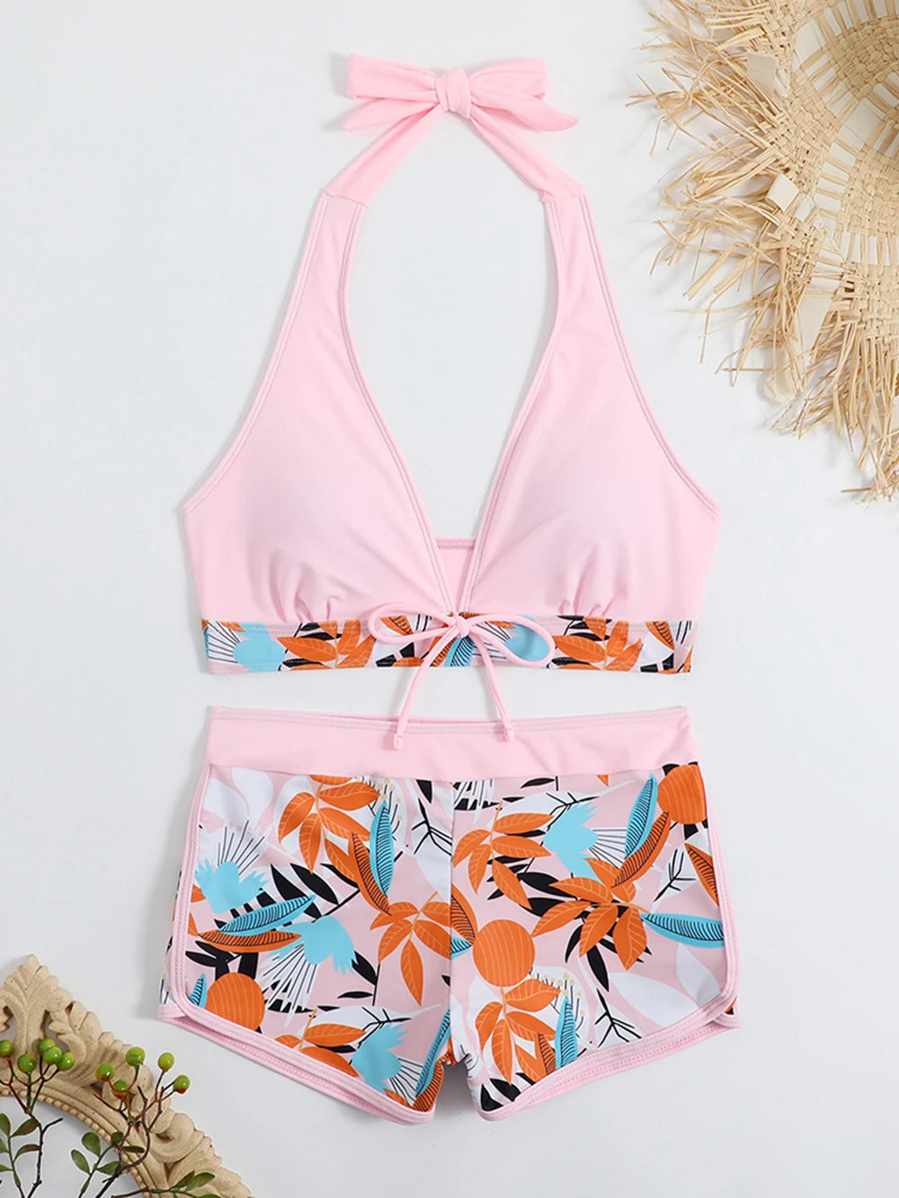 Two-Piece Women's Swimwear Set & High Waisted Boxer Bottom