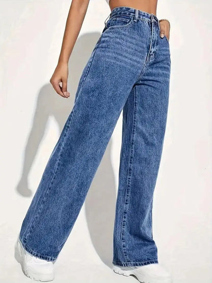 Fashion retro blue jeans women y2k High street baggy straight pants High waisted all-in-one slim pants