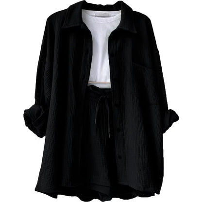 Women's Summer Shorts Set White Long Shirt High Waisted Pants Sets Casual Outfit Streetwear Suits For Women Female Clothing 2025