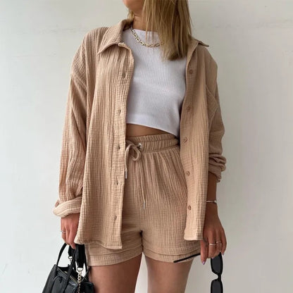 Women's Summer Shorts Set White Long Shirt High Waisted Pants Sets Casual Outfit Streetwear Suits For Women Female Clothing 2025