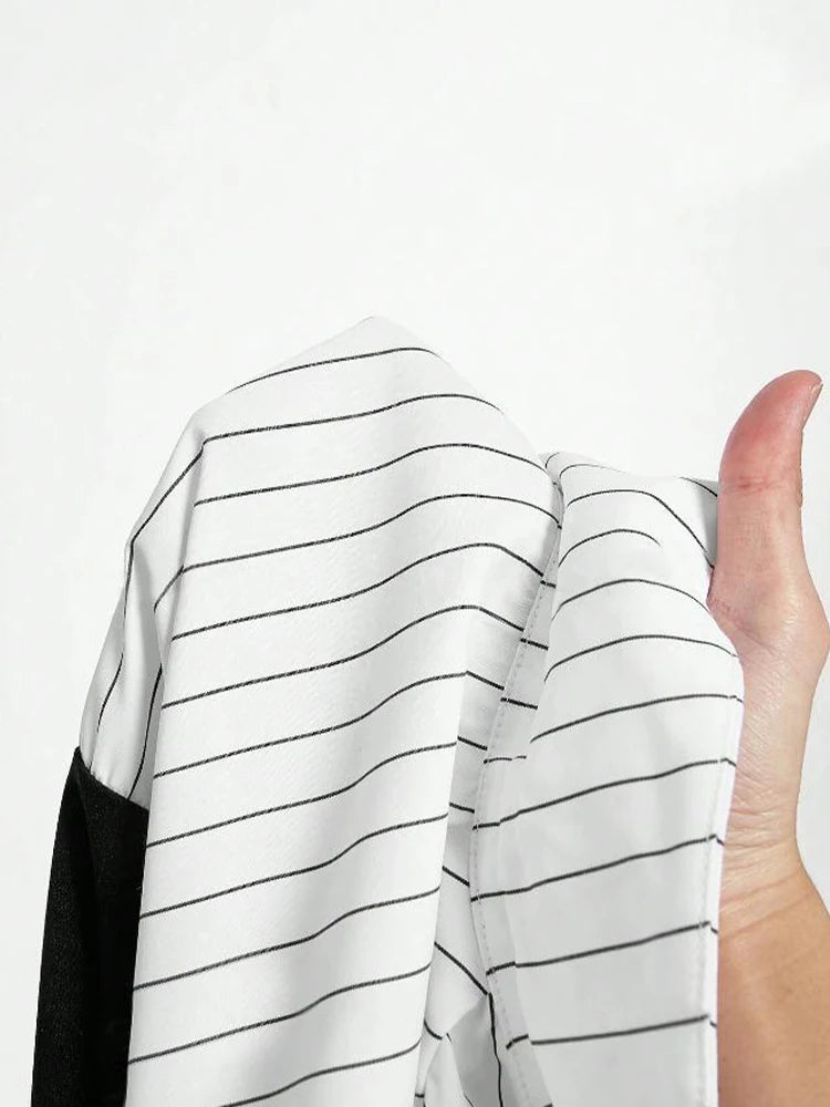 Women Elegant Striped Shirt  with Lapel Spliced