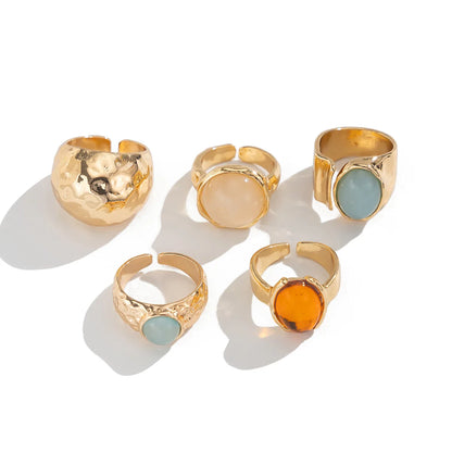 1sets Fashion retro gem metal ring geometric simple personality exquisite irregular opening women jewelry accessories