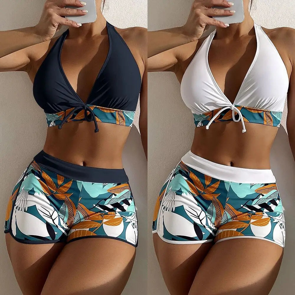 Two-Piece Women's Swimwear Set & High Waisted Boxer Bottom