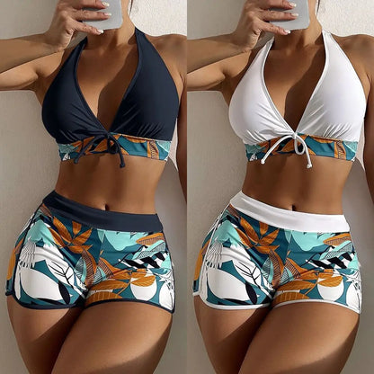 Two-Piece Women's Swimwear Set & High Waisted Boxer Bottom