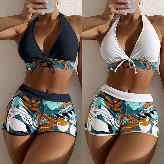 Two-Piece Women's Swimwear Set & High Waisted Boxer Bottom