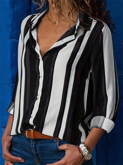 Black Striped Printed Long-sleeved Shirt