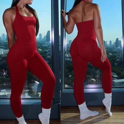 2pcs Women's Gym Set Backless Tank Top High Waist Scrunch Shorts Seamless Fitness Activewear Workout Suit