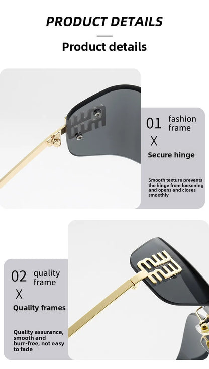 Curved One-Piece Sunglasses, Frameless Square Cut-Edge Design, UV400 Protection, Women's High-End Street Style